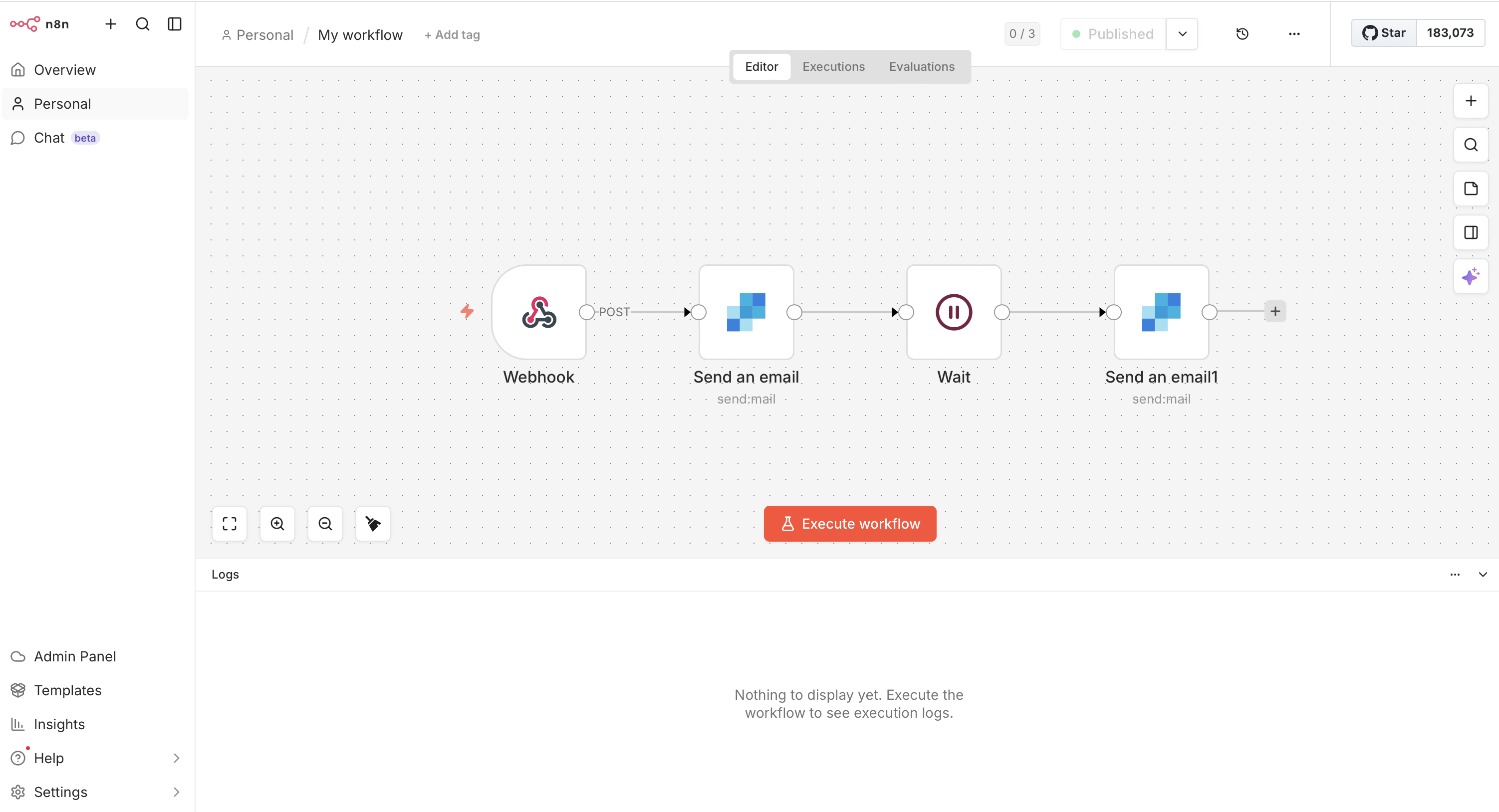 The n8n workflow orchestrating delivery and follow-up