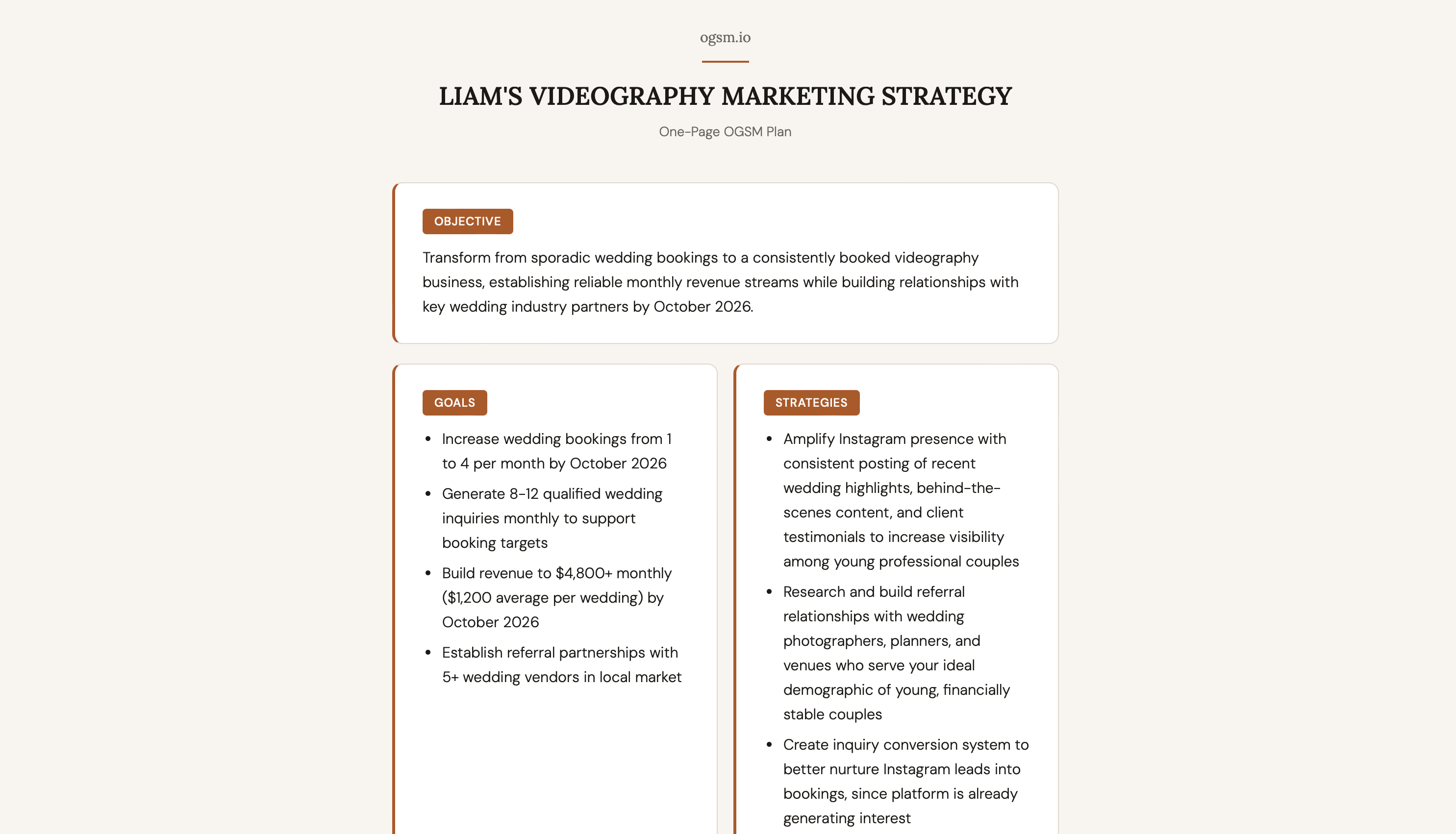 The one-page OGSM output